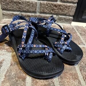 Chaco ZX2 Classic Navy Blue Coral Sandals  Strappy Adjustable Womens Sz 6